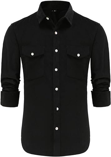 Dioufond Corduroy Shirts for Men Long Sleeve Camisa de pana para Hombres
