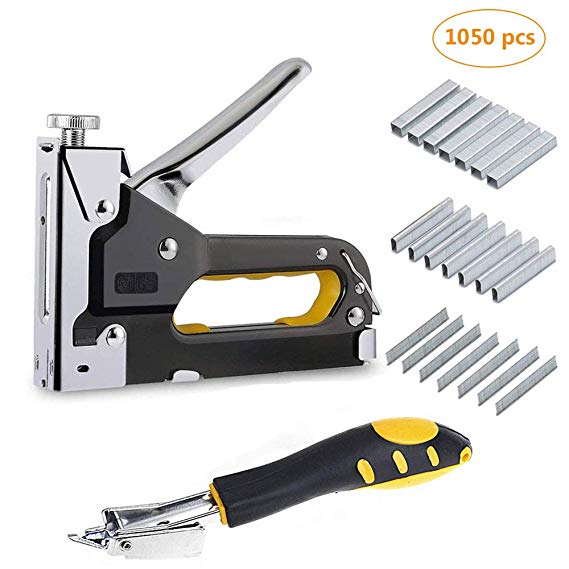 3 in 1 Heavy Duty Staple Gun with Staple Remover, Hand Operated Stainless Steel Stapler Brad Nail Gun, Furniture Stapler, Upholstery Staples, Upholstery Gun, 900 Staples Attached