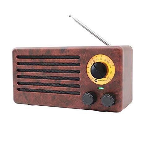 YSEECHENS Retro Desktop FM Radio and Portable Stereo Bluetooth Speakers with Enhanced Bass Resonator, FM Radio, Built-in Mic, 3.5 mm Audio Jack, Support TF card/Micro SD Card and USB Input