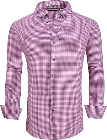 Alex Vando Mens Button Down Shirts Wrinkle Free 4-Way Stretch Print Business Casual Shirt