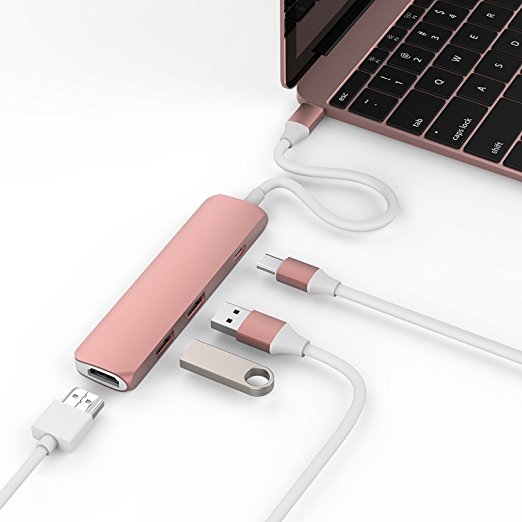 HyperDrive Aluminum USB Type-C Hub for MacBook Pro & 12" MacBook 2016/2017 with 4K HDMI Video - Rose