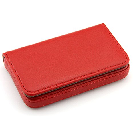 Partstock(TM) Flip Style Leather Business Name Card Wallet / Holder 25 Cards Case 4L x 2.8W inches with Magnetic Shut.(Red)