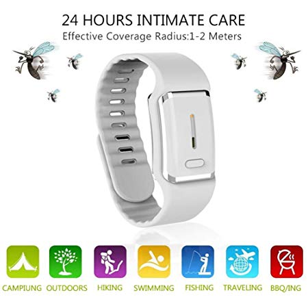 Goglor Ultrasonic Mosquito Repellent Leather Bracelets, Reusable Electronic Mosquito Repellent Wristband Band with USB Cable, 2019 Best Travel/Camping Accessories for Kids Children and Adult(White)