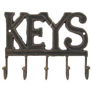 Cast Iron Key Rack Holder Wall Decoration with 5-hooks - KEYS