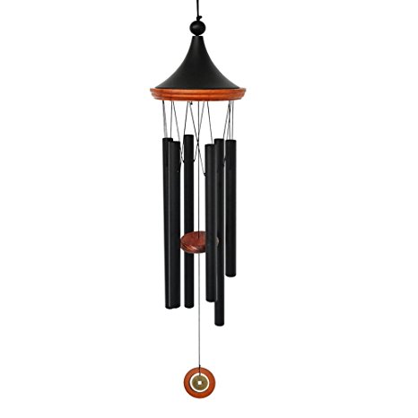 BLESSEDLAND Wind Chimes-6 Hollow Black Aluminum Metal Tubes Tuned 43'' -Windchime with S Hook for Indoor and Outdoor.