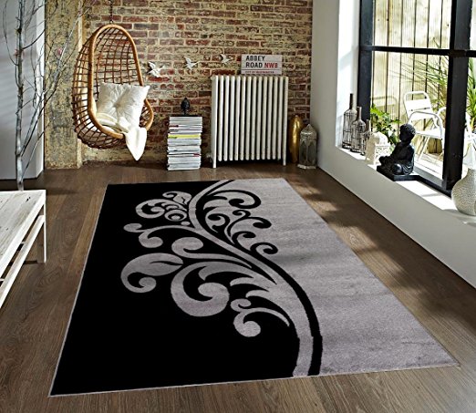 T1012 Gray Black White 7'10 x 10'2 Floral Oriental Area Rug Carpet