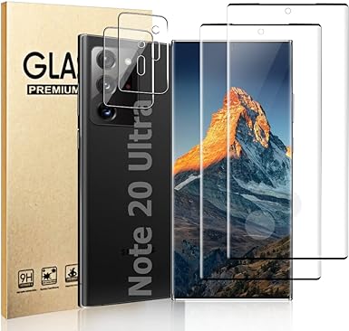 For Galaxy Note 20 Ultra Glass Screen Protector   2 Pack Camera Lens Protector, Support Fingerprint Unlock, 3D Curved, 9H Hardness, HD Clear for Samsung Note 20 Ultra (6.9'')Screen Protector