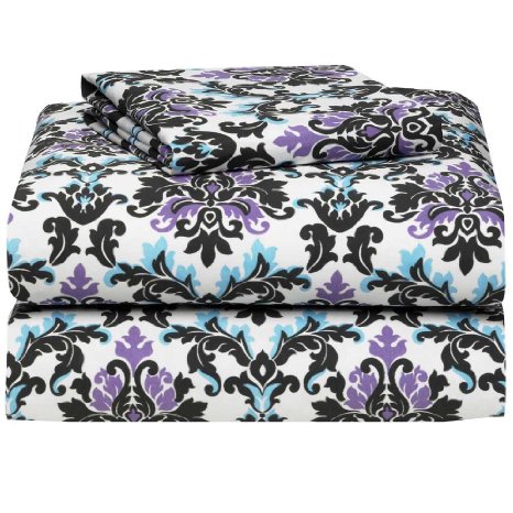 Ashley Damask 3 Piece Twin XL Sheet Set for College Dorm Bedding