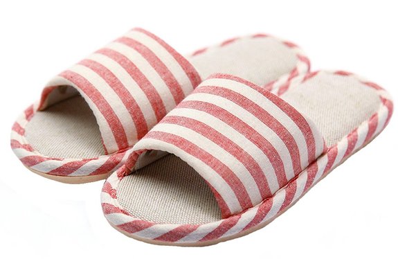 HW-GOODS Womens Red Stripe Open Toe Hemp Slippers