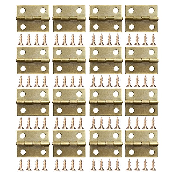Coobey 60 Pieces Mini Hinges for Cabinets Connectors with 240 Pieces 7mm Replacement Brass Hinge Screws
