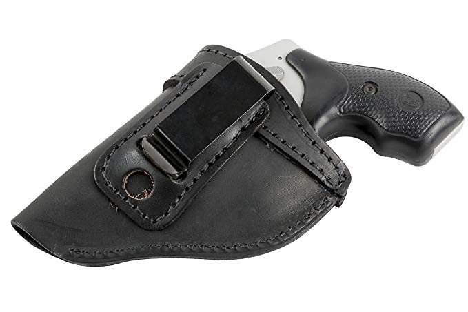 The Defender Leather IWB Holster - Fits Most J Frame Revolvers Incl. Ruger LCR, S&W 442/642, Taurus, Charter & Most .38 Special Revolvers - Made in USA