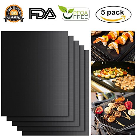 Kacebela BBQ Grill Mat B01, Non-Stick Barbecue Grill Mats Set of 5, Reusable and Easy to Clean, Best Grill Mat for Charcoal, Gas, Electric Grill, Heat Resistant and Dishwasher Safe, Heavy Duty B01