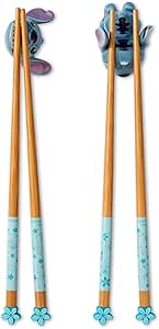 Disney Lilo & Stitch 2-Pair Wooden Chopstick Set With Ceramic Rests | Reusable Utensil Set For Ramen Noodles, Sushi, and More