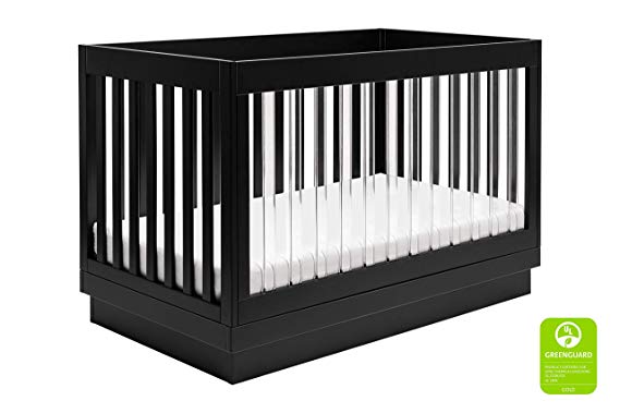 Babyletto Harlow Acrylic 3-in-1 Convertible Crib with Toddler Bed Conversion Kit, Black with Black Base and Acrylic Slats