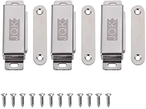 JQK Magnetic Door Catch, Stainless Steel Cabinet Magnet Closet Catches (Pack of 3), 1.2mm Thickness 40 lbs Silver, CC102-P3