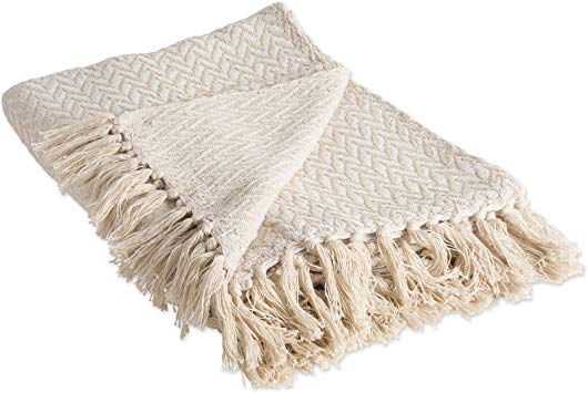 DII 100% Cotton Throw Blanket, with Decorative Fringe, 50 x 60, Natural Zig-Zag