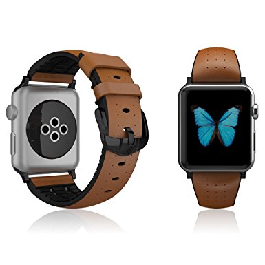 Patchworks Air Strap Brown for Apple Watch 38mm Series 1 / 2 - Premium Genuine Leather Band Replacement Bracelet Strap Dual Material Structure