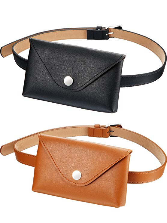 2 Pieces Women's Leather Belt Fanny Pack with Removable Belt Fashion Waist Pouch Belt Bags