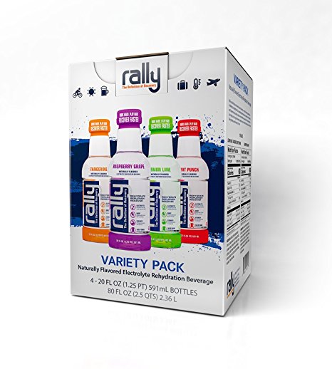 Rally Naturally Flavored Electrolyte Rehydration Beverage, Variety Pack, 20 Ounces (Pack of 4)