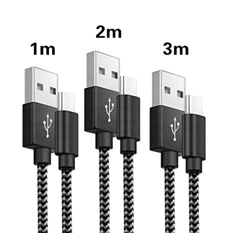 USB Type C Cable, [3-Pack] MaxTeck 1m/ 2m/ 3m Nylon Braided USB C Data Sync Cord Cable Compatible with Galaxy S9/S8, Note 9, OnePlus 6/5, HTC 10/U11, HUWEI MATE 20/P20 and More USB C Devices