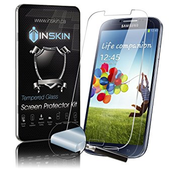 Inskin Ultra Slim 0.3mm HD Tempered Glass Screen Protector kit for Samsung® Galaxy S4. Polished edges. Oleophobic coating. 9H Hardness. Inskin Retail Packaging.