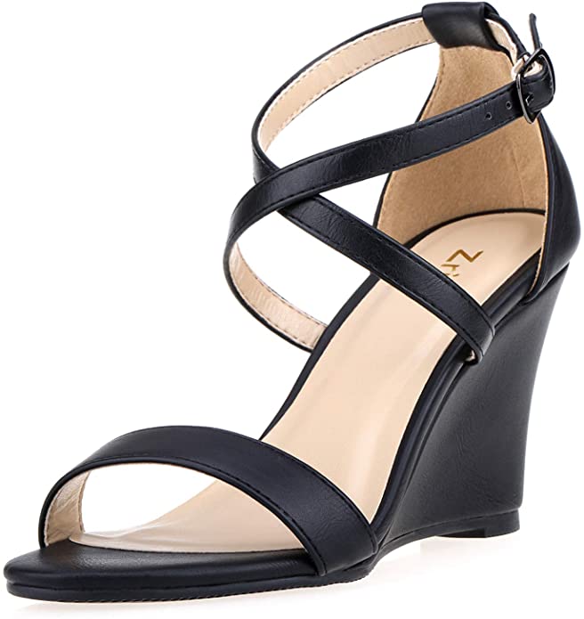 ZriEy Women's Ankle Strap Buckle Mid Wedge Platform Heeled Sandals 8CM Summer Dress Sandals Pump Shoes