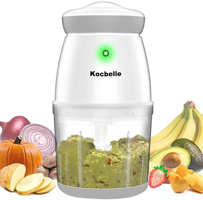 Wireless Portable Electric Food Processor,Kocbelle 200-Watt Small mini Food Processor & Vegetable Chopper 2.5 Cup 20 Oz Glass Bowl with Scraper for Blending, Mincing and Meal Preparation