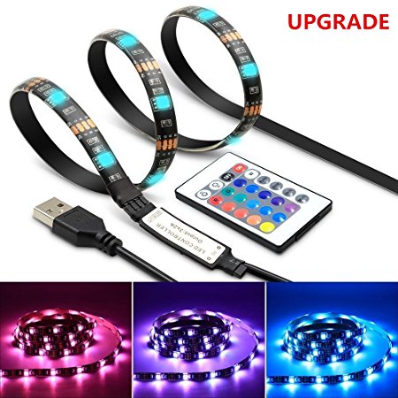 LED Strip Light TV Bias Backlight Kit IP65 Waterproof Accent RGB Monitor Lighting Strip with Remote Control -16 Colors USB Powered 30 Leds for HDTV Desktop PC Fish Tank Decorations (1 Meter-3.3 ft)