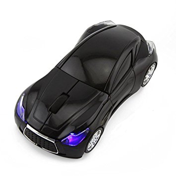 CHUYI Wireless Sport Car Shaped Mouse 1600DPI 3 Button Optical Mouse Ergonomic Gaming Mice with USB Receiver for PC Computer Laptop Gift (Black)