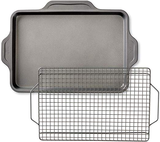 All-Clad J257S264 Pro-Release bakeware sheet with rack, 21 In x 14.25 In x 2 In, Grey