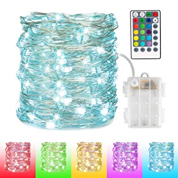 Moonflor Twinkle Fairy Lights 33Ft 100 LEDs-Color Changing Firefly LED String Lights with Remote & Battery Operated for Indoor Bedroom Wedding Christmas Decoration, Multicolor 16 Colors