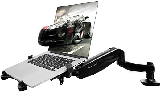 Thingy Club 2 In 1 Gas Spring Adjustable Tilt and Swivel Laptop Arm Desktop Mount Stand Workstation Support Holder (Single Arm for Laptop or Monitor)