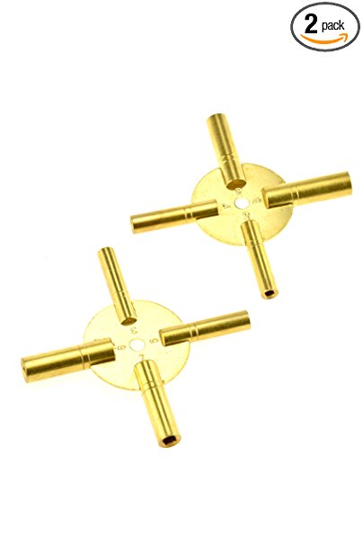 SE JT6336-2 Universal 4 Prong Brass Clock Key for Winding Clocks, Odd and Even Numbers, 2 Piece