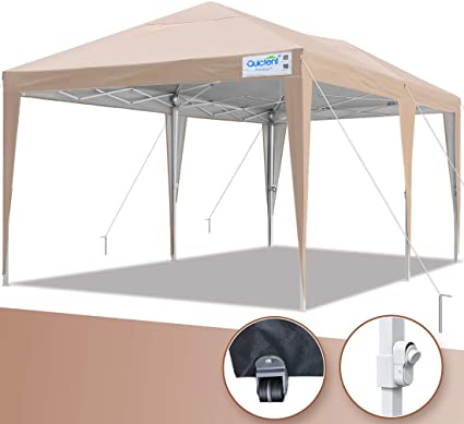 Quictent Privacy 10x20 EZ Pop Up Canopy Tent Party Tent Outdoor Event Gazebo Waterproof with Roller Bag- 4 Colors (Tan)