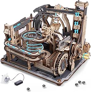 ROBOTIME Motorised Wooden Puzzles for Adults - 3D Puzzles for Adults LGC01 Marble Spaceport - Wooden Marble Run Model to Build - Space/STEM/Engineering Gift