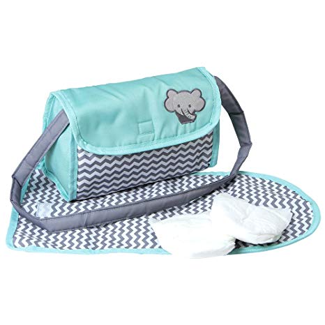 Adora Baby Doll Zig Zag Diaper Bag Accessories Changing Set Gender Neutral Teal Pattern Design for Kids 3 years & up