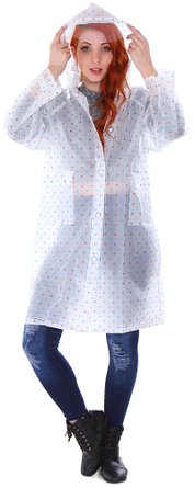 Transparent Emergency Hooded Knee-Length Rain Coat with Pockets