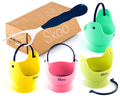 Egg Poacher - Skoo Silicone Egg Poaching Cups   Fork   Bonus eBook - Egg Cooker Set - Perfect Poached Egg Maker - For Stove Top, Microwave and Instant Pot (Various colors)