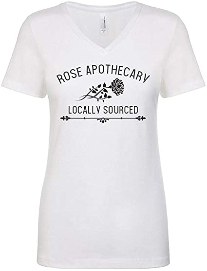 xiangliood Women's Rose Apothecary Letter Printed Retro V-Neck Short Sleeve T Shirt Tee Top
