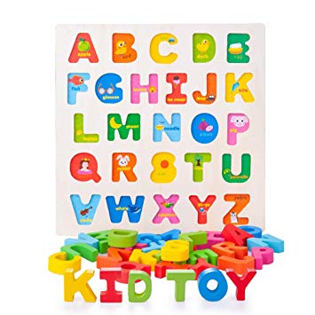 Wooden Alphabet Puzzle ABC Jigsaws Chunky Letters Early Learning Toys for Kindergarten and Toddlers-est Educational Toy Preschool Learning, Spelling, Counting