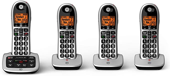 BT Big Button Advanced Call Blocker Cordless Home Phone with Answer Machine (Quad Handset Pack)