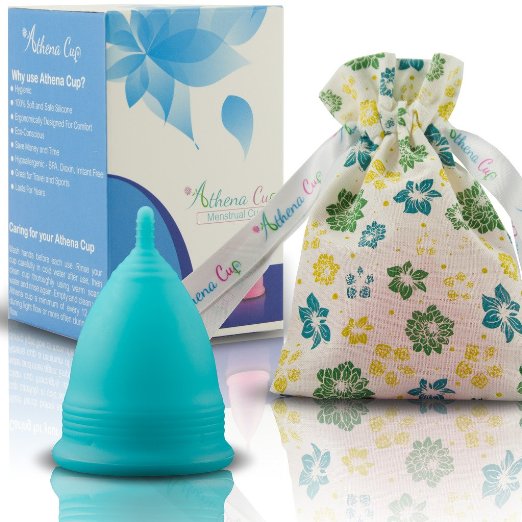 Athena Menstrual Cup - #1 Recommended Period Cup Includes Bonus Bag - Size 1, Solid Blue - Leak Free Guaranteed!