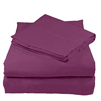 Whisper Organics 100% Organic Cotton Bed Sheet Set, 300 Thread Count - GOTS Certified (Queen, Dark Purple)