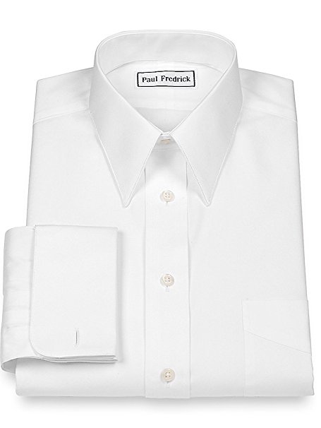 Paul Fredrick Men's Slim Fit Cotton Edge Stitched Straight Collar French Cuff