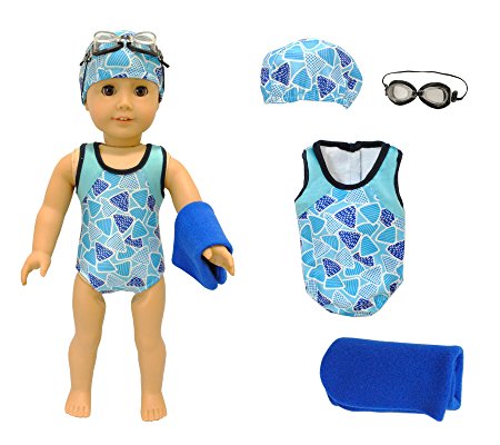 Doll Clothes - Swimsuit Set : Bikini, Towel, Goggles & Cap Fits American Girl Dolls, Madame Alexander and other 18 inches Dolls