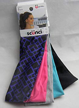 Scunci Effortless Beauty Wide Stretch Basic Blue and Gray Colors Head wraps,5pc