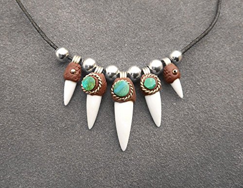 1 Bone Teeth Tribal Necklace for Men, Indian Necklace for Outfit or Costume Parties, Christmas Gifts for Men