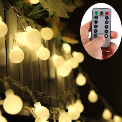 Frosted Warm White Globe Battery String Lights with Timer & Remote, Strand of 100, 33ft/10m, 8 Mode, Waterproof