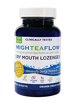 MighTeaFlow Natural Dry Mouth Lozenge, Clinically Tested, Developed by University Dental Professionals, Orange Cream Flavor, 90 Count