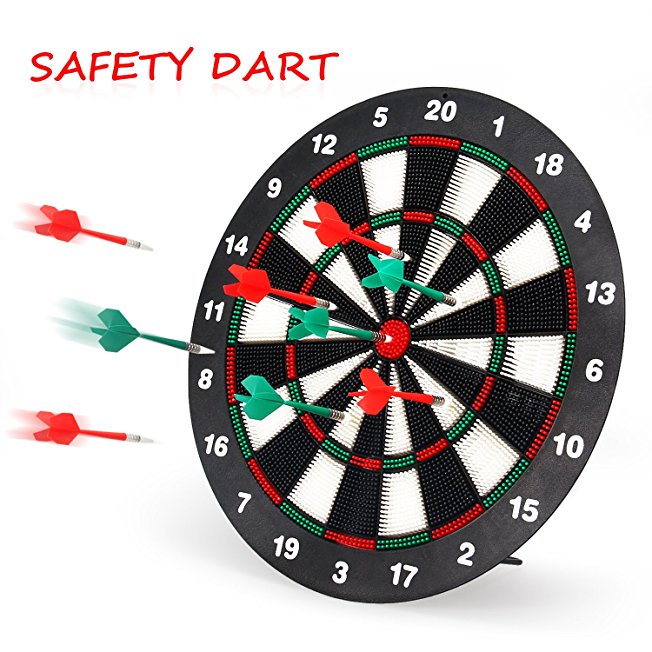 Geekper Safety Dart Board Set for kids - 16 Inch Rubber Dart Board with 6 Soft Tip Darts for Children and Adults - Office and Family Time